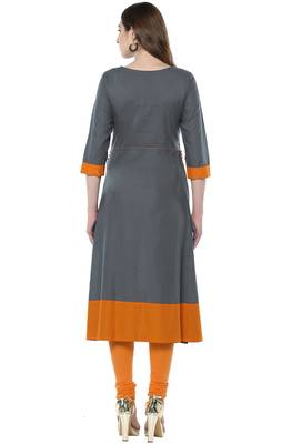 Janasya Grey printed cotton kurti 4