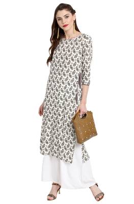 Janasya Cream printed rayon kurti 1