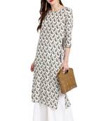 Janasya Cream printed rayon kurti