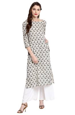 Janasya Cream printed rayon kurti 2