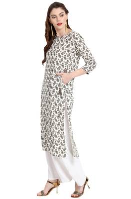 Janasya Cream printed rayon kurti 3
