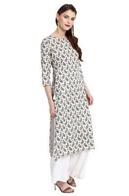 Janasya Cream printed rayon kurti 4