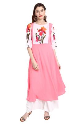 Pink printed crepe kurti 1