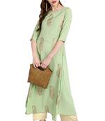 Janasya Light green printed crepe kurti