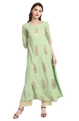 Janasya Light green printed crepe kurti 2