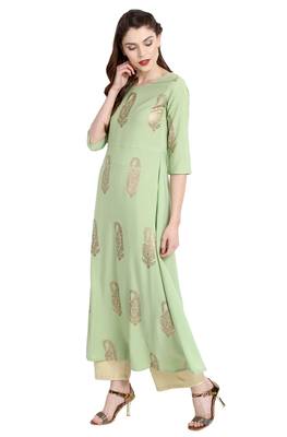 Janasya Light green printed crepe kurti 3
