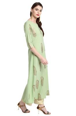 Janasya Light green printed crepe kurti 4