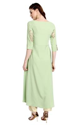 Janasya Light green printed crepe kurti 5