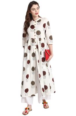 Janasya Off-white printed cotton kurti 1