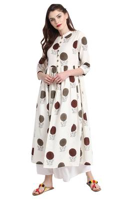 Janasya Off-white printed cotton kurti 2