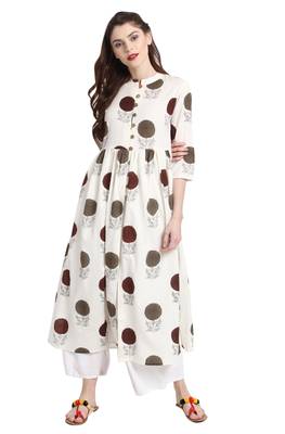 Janasya Off-white printed cotton kurti 3