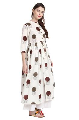 Janasya Off-white printed cotton kurti 5