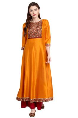 Janasya Mustard printed silk kurti 1