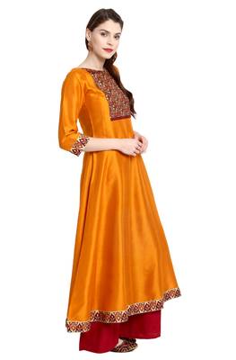 Janasya Mustard printed silk kurti 3