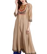 Janasya Beige printed silk kurti