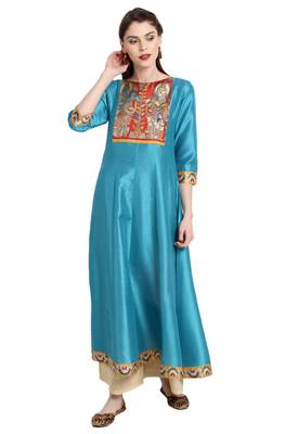 Janasya Sky-blue printed silk kurti 1