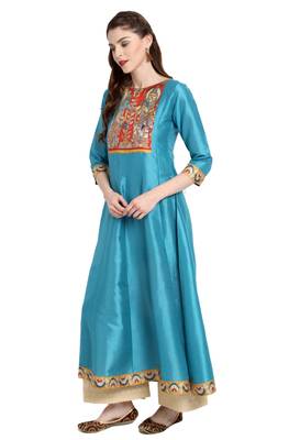 Janasya Sky-blue printed silk kurti 2