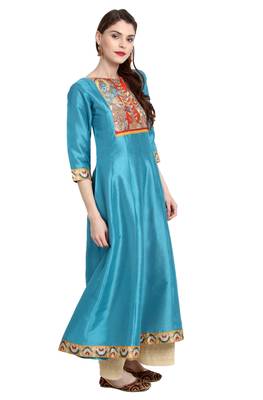 Janasya Sky-blue printed silk kurti 3