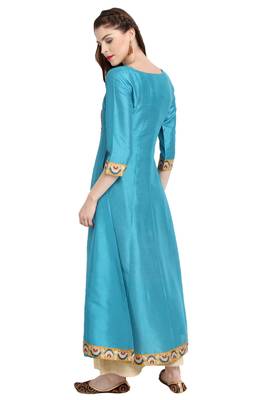 Janasya Sky-blue printed silk kurti 4