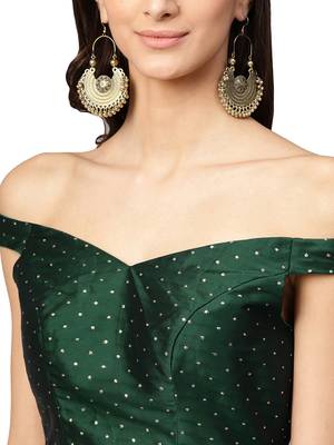 Inddus Bottle Green Georgette Solid Ruffle Saree With Blouse 3
