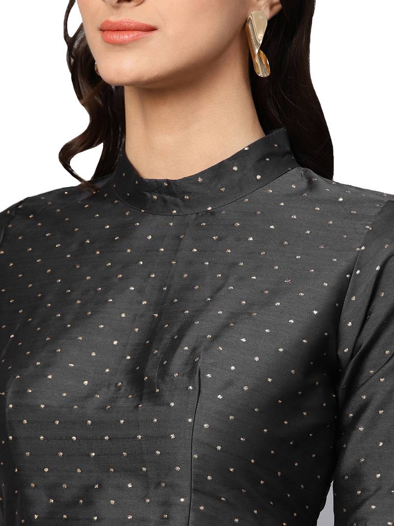 Inddus Black Georgette Solid Ruffle Saree With Blouse