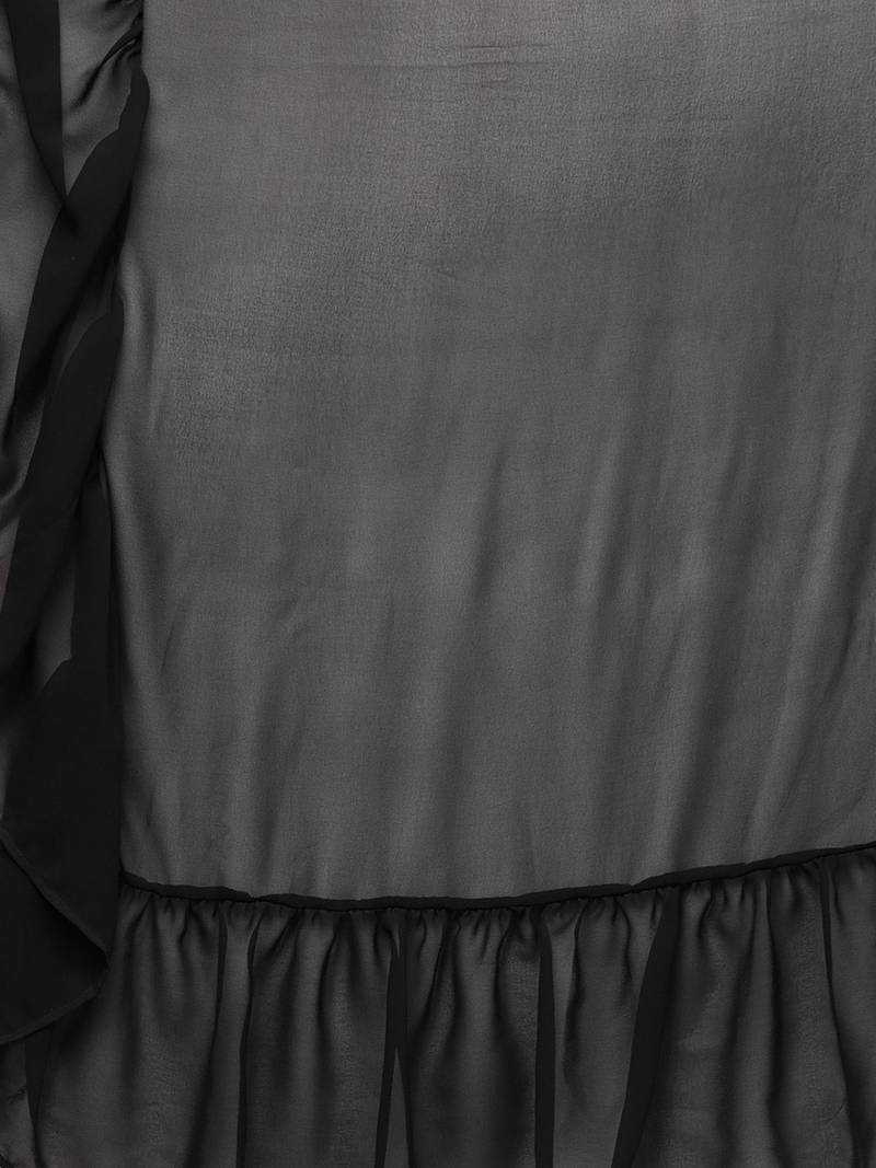 Inddus Black Georgette Solid Ruffle Saree With Blouse