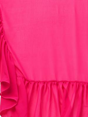 Inddus Magenta Pink Georgette Solid Ruffle Saree With Blouse 4