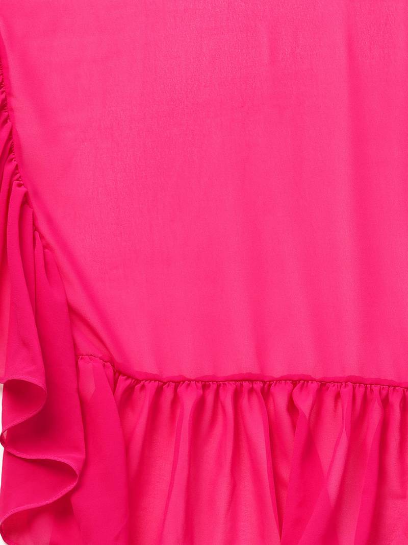 Inddus Magenta Pink Georgette Solid Ruffle Saree With Blouse