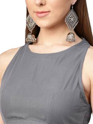 Inddus Grey Chiffon Embellished Ruffle Saree With Blouse 3