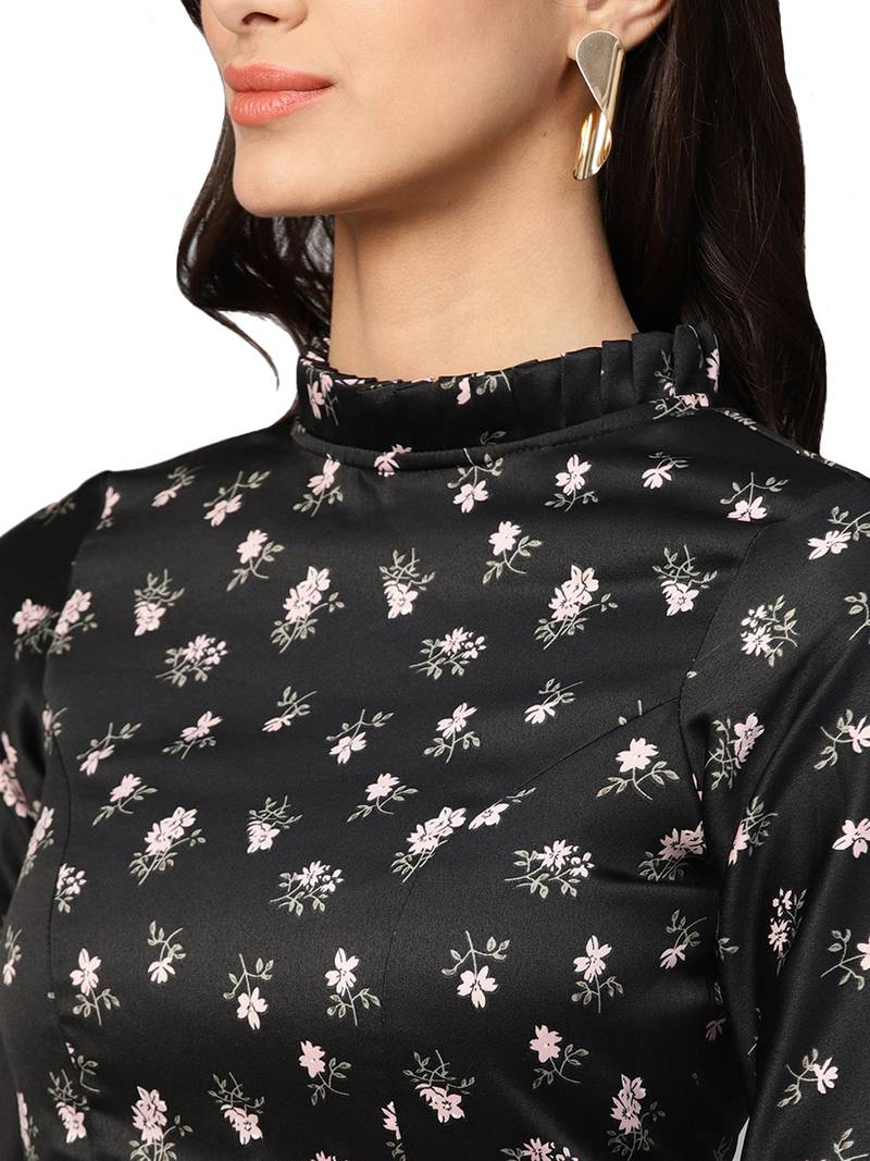 Inddus Light Pink Georgette Solid Ruffle Saree With Blouse