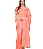 Inddus Peach Art Silk Solid Ruffle Saree With Blouse