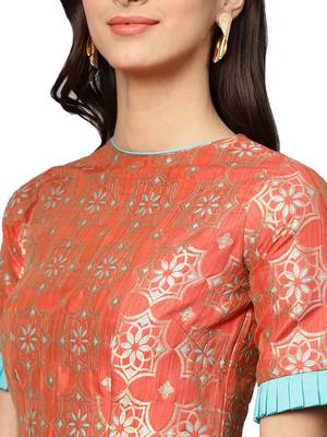 Inddus Peach Art Silk Solid Ruffle Saree With Blouse 3
