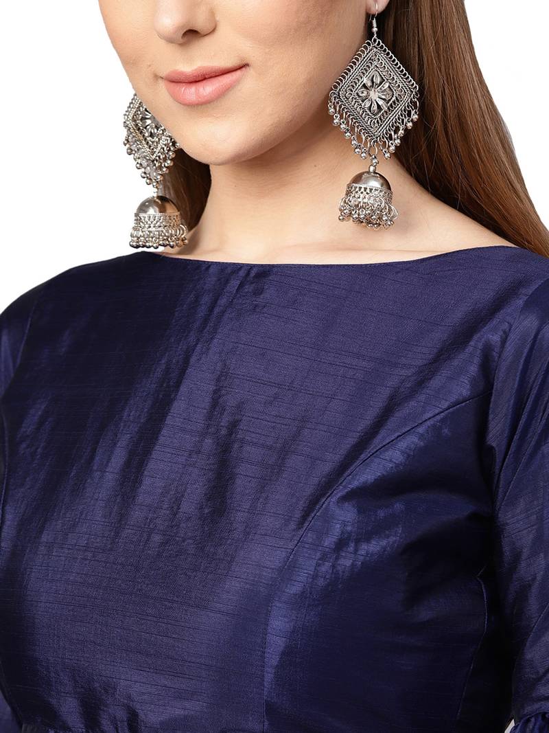 Inddus Pink Net Solid Ruffle Saree With Blouse