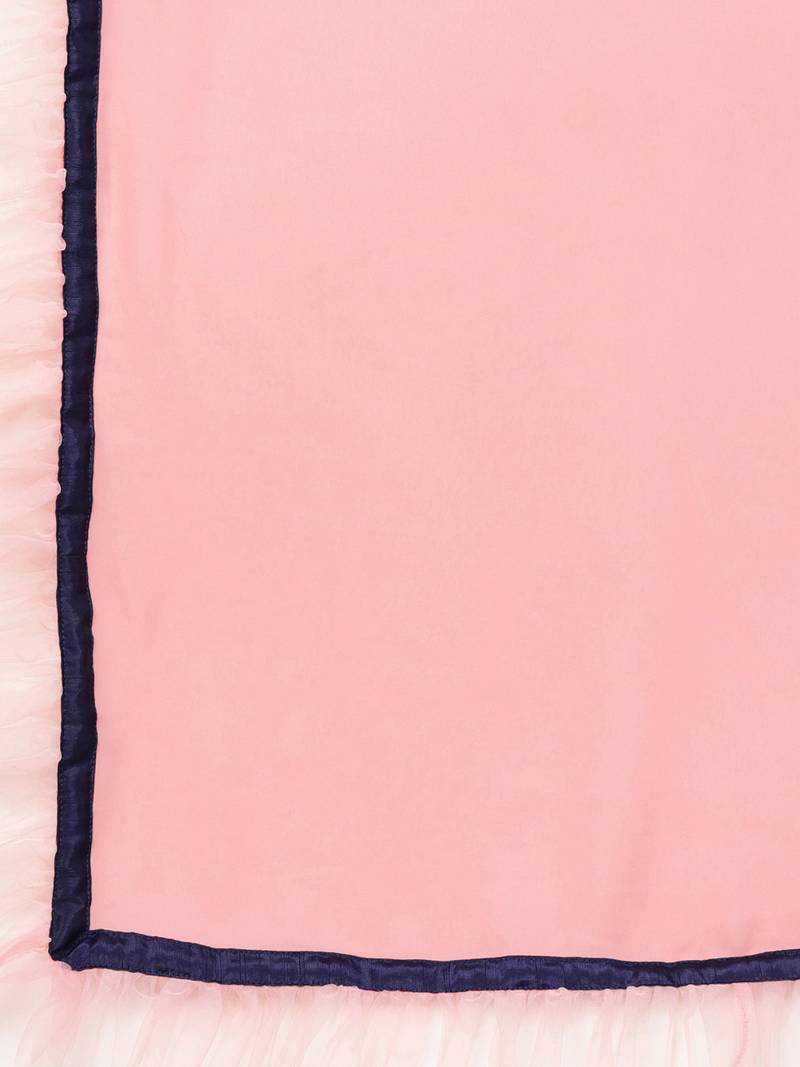 Inddus Pink Net Solid Ruffle Saree With Blouse