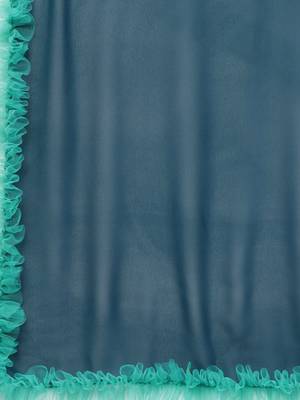 Inddus Teal Green Net Solid Ruffle Saree With Blouse 4