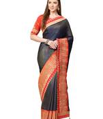 Inddus Grey Satin Silk Embroidered Saree With Blouse