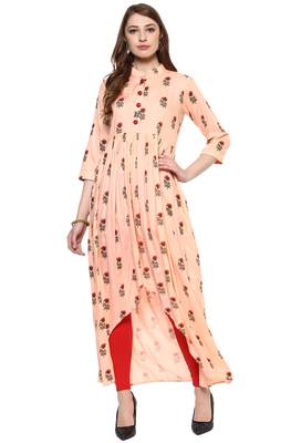 Janasya Peach printed rayon kurti 1