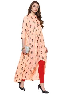 Janasya Peach printed rayon kurti 2