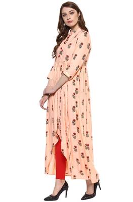 Janasya Peach printed rayon kurti 3