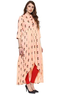 Janasya Peach printed rayon kurti 4