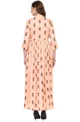 Janasya Peach printed rayon kurti 5