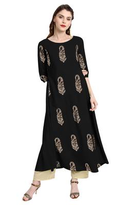 Janasya Black printed crepe kurti 1