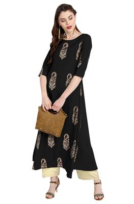 Janasya Black printed crepe kurti 2