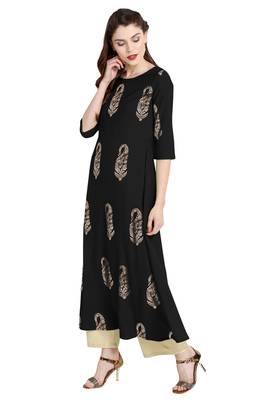 Janasya Black printed crepe kurti 3