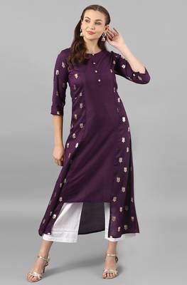 Janasya Purple printed silk kurti 1