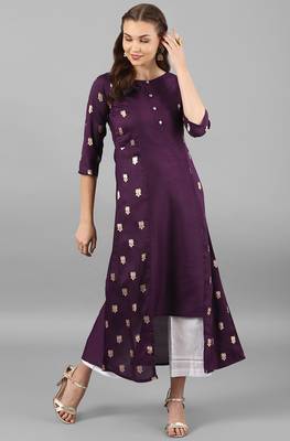 Janasya Purple printed silk kurti 2