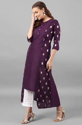 Janasya Purple printed silk kurti 3