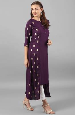 Janasya Purple printed silk kurti 4