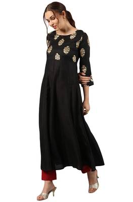 Janasya Black printed silk kurti 2