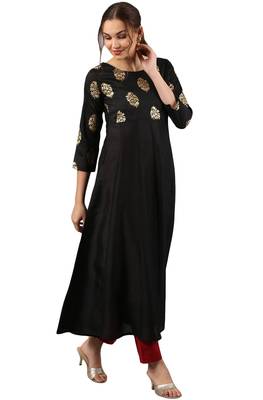 Janasya Black printed silk kurti 3